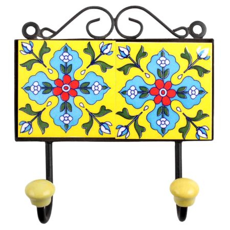 Yellow Turquoise Floral Tiles Hooks